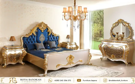 Set Ranjang Ukir Jepara Mewah Nuansa Royal Gold