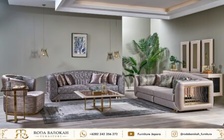 Set Sofa Tamu Mewah Modern Luxury Warna Greige Gold