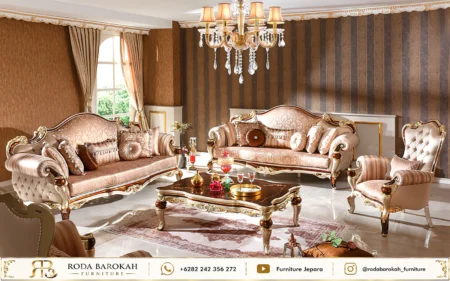 Set Sofa Tamu Ukir Sultan Moka Gold Mewah