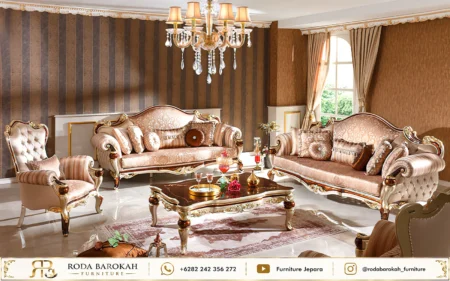 Set Sofa Tamu Ukir Sultan Moka Gold Mewah