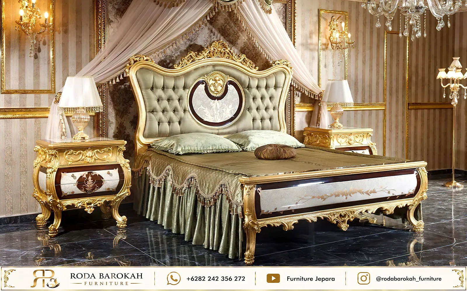 Set Tempat Tidur Ukir Jepara Mewah Nuansa Royal Sage