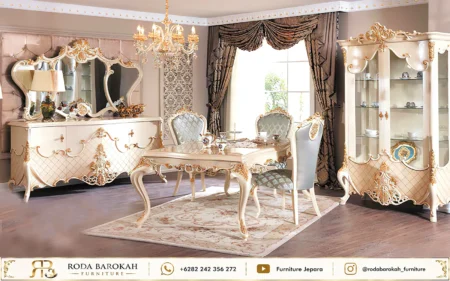 Toko Set Meja Makan Ukir Sultan Ivory Gold Mewah