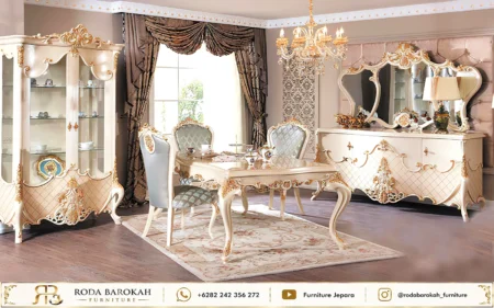 Toko Set Meja Makan Ukir Sultan Ivory Gold Mewah