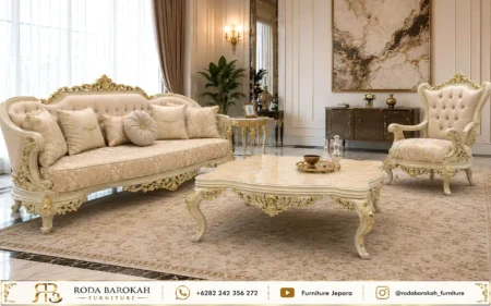 Desain Ruang Tamu Mewah Ukiran Klasik Ivory Luxury