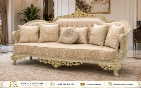 Desain Ruang Tamu Mewah Ukiran Klasik Ivory Luxury
