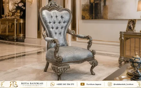 Desain Set Sofa Tamu Klasik Nuansa Mewah Ukir Elegance