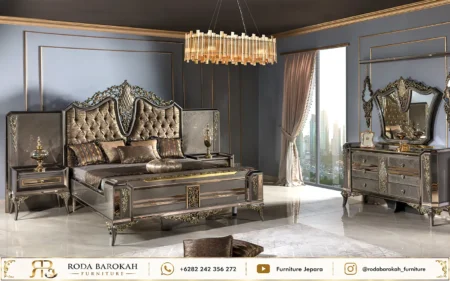 Inspirasi Kamar Tidur Ukiran Mewah Sultan Metallic Charcoal Bed