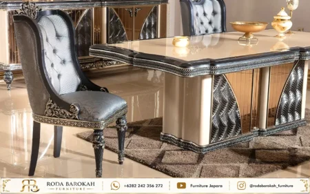 Inspirasi Meja Makan Mewah Ukiran Sultan High Gloss Top