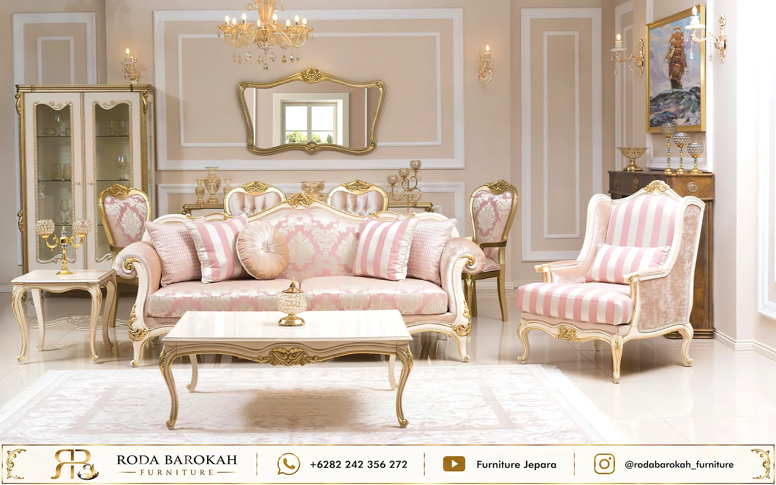 Inspirasi Sofa Tamu Ukiran Sultan Striped Pink Cushion