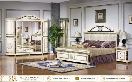 Konsep Kamar Tidur Elegan Ukiran Klasik Cream