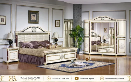 Konsep Kamar Tidur Elegan Ukiran Klasik Cream