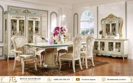 Model Meja Makan Sultan French Provincial Ivory Blue