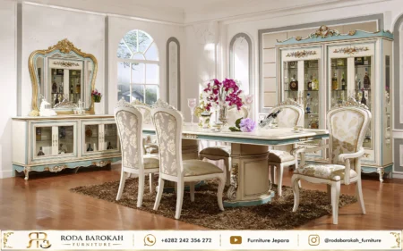 Model Meja Makan Sultan French Provincial Ivory Blue