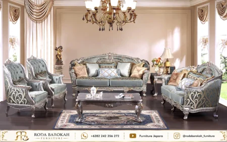 Model Set Sofa Tamu Sultan Ukir Perak Mewah