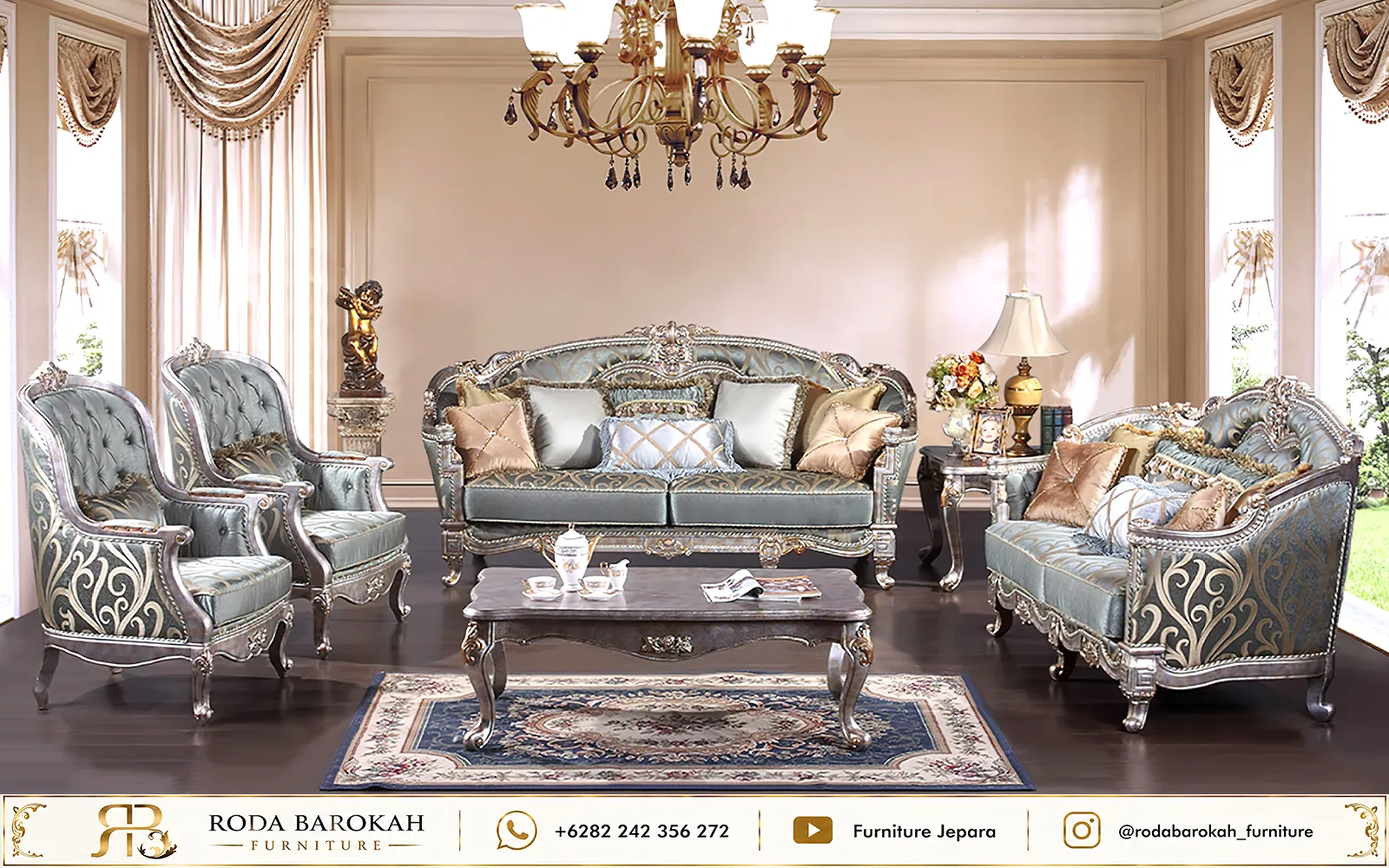 Model Set Sofa Tamu Sultan Ukir Perak Mewah