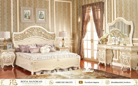 Model Set Tempat Tidur Elegan Mewah Cream Polished Gold