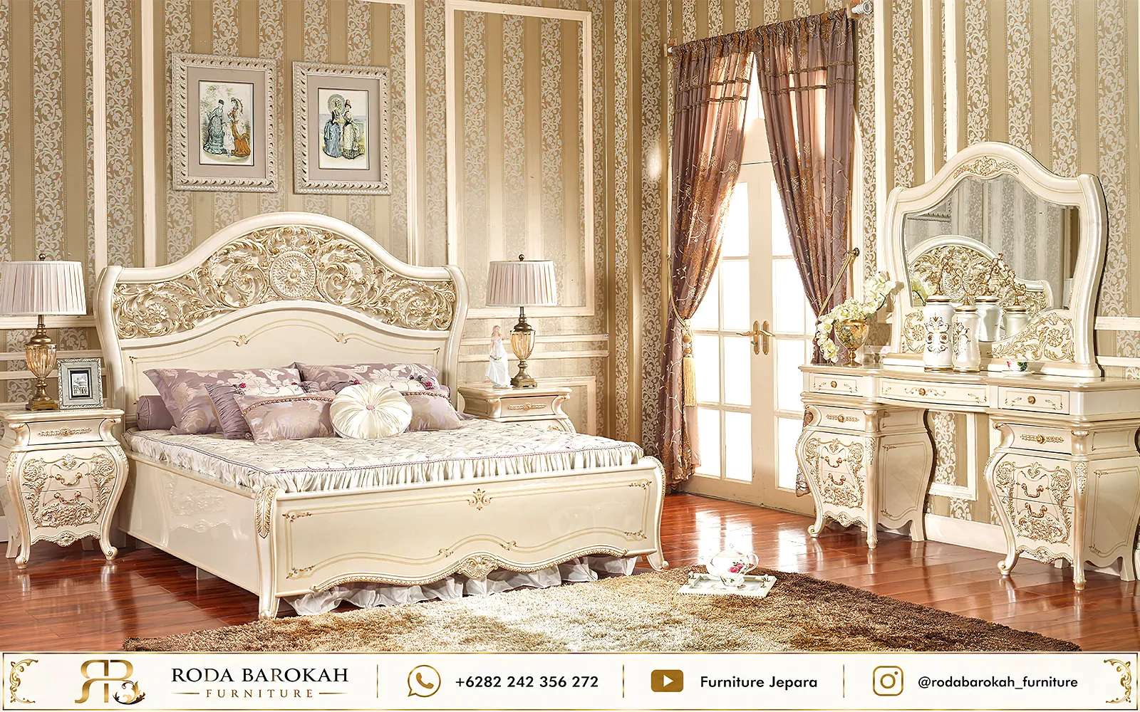 Model Set Tempat Tidur Elegan Mewah Cream Polished Gold