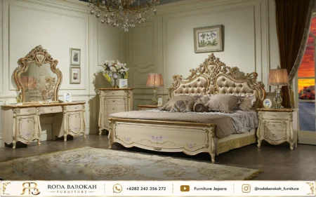 Model Set Tempat Tidur Mewah Eropa Cream Klasik