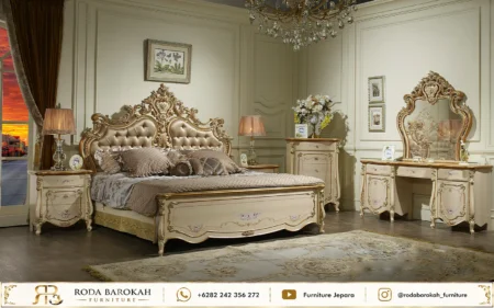Model Set Tempat Tidur Mewah Eropa Cream Klasik