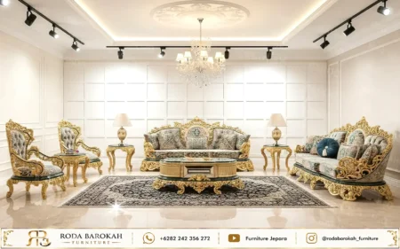 Pesona Kursi Tamu Ukir Mewah Klasik Gold Leaf