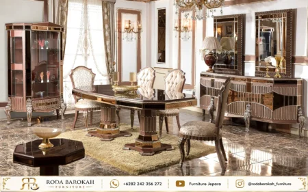 Set Meja Makan Mewah Jepara Style Rose Bronze