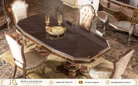 Set Meja Makan Mewah Jepara Style Rose Bronze