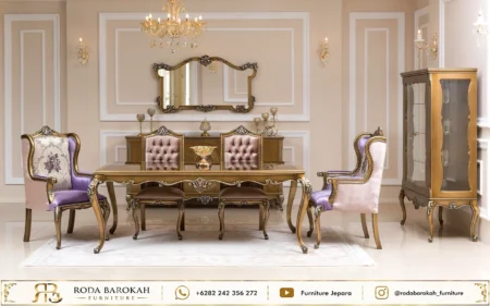Set Ruang Makan Mewah Ukiran Klasik Lavender Gold Luxury