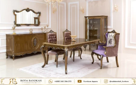 Set Ruang Makan Mewah Ukiran Klasik Lavender Gold Luxury