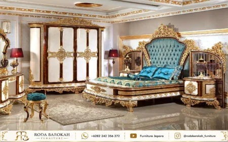 Set Tempat Tidur Mewah Klasik Eropa Royal Turquoise Gold