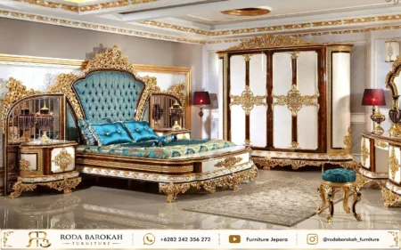 Set Tempat Tidur Mewah Klasik Eropa Royal Turquoise Gold